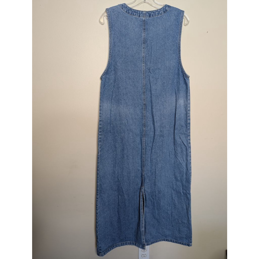 J..L. N.Y. Women's M Sport Blue Denim Maxi Dress Floral Embroidery Conservative - Picture 2 of 10